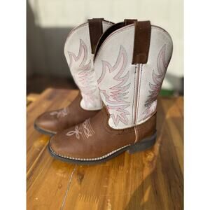 Shyanne Western Boots Girls Size 1D Square Toe Cowgirl Brown/White